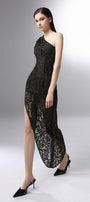 Equinox Asymmetric One Shoulder Embroidered Lace Ankle Length Dress - MEAN BLVD
