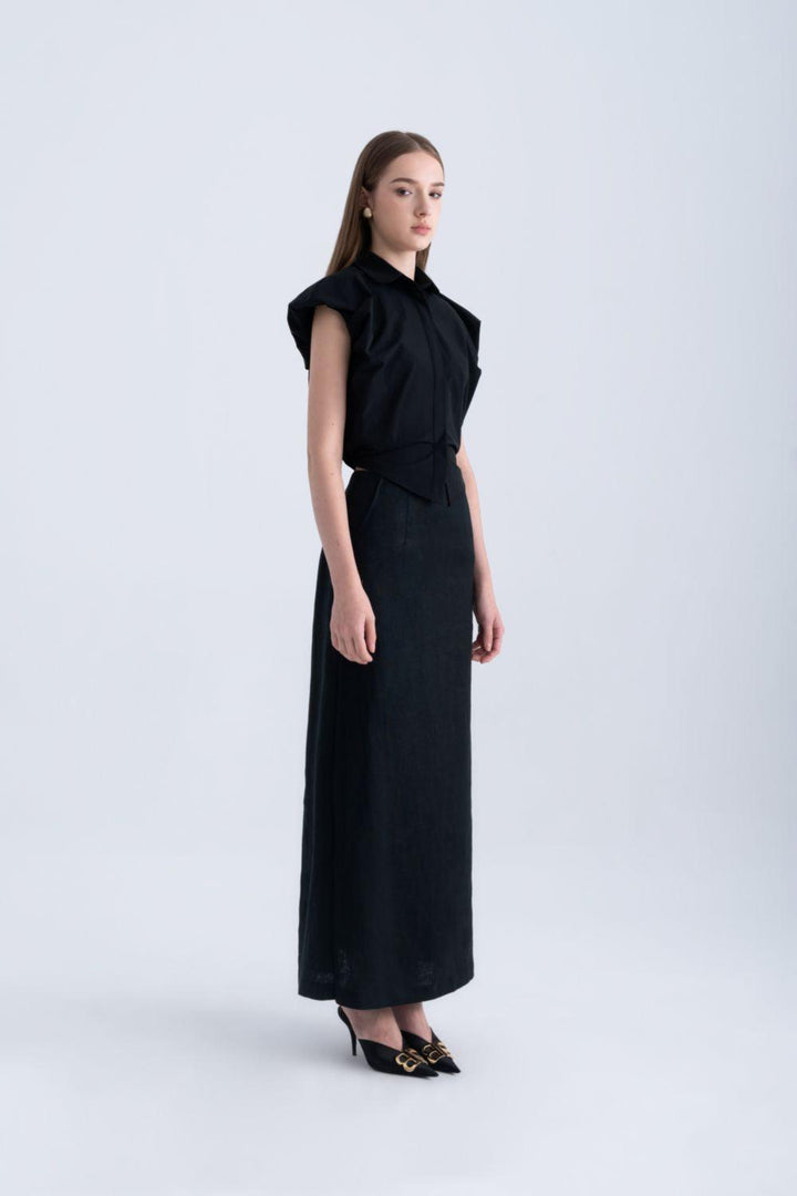 Erza Straight Side Pocket Linen Ankle Length Skirt - MEAN BLVD