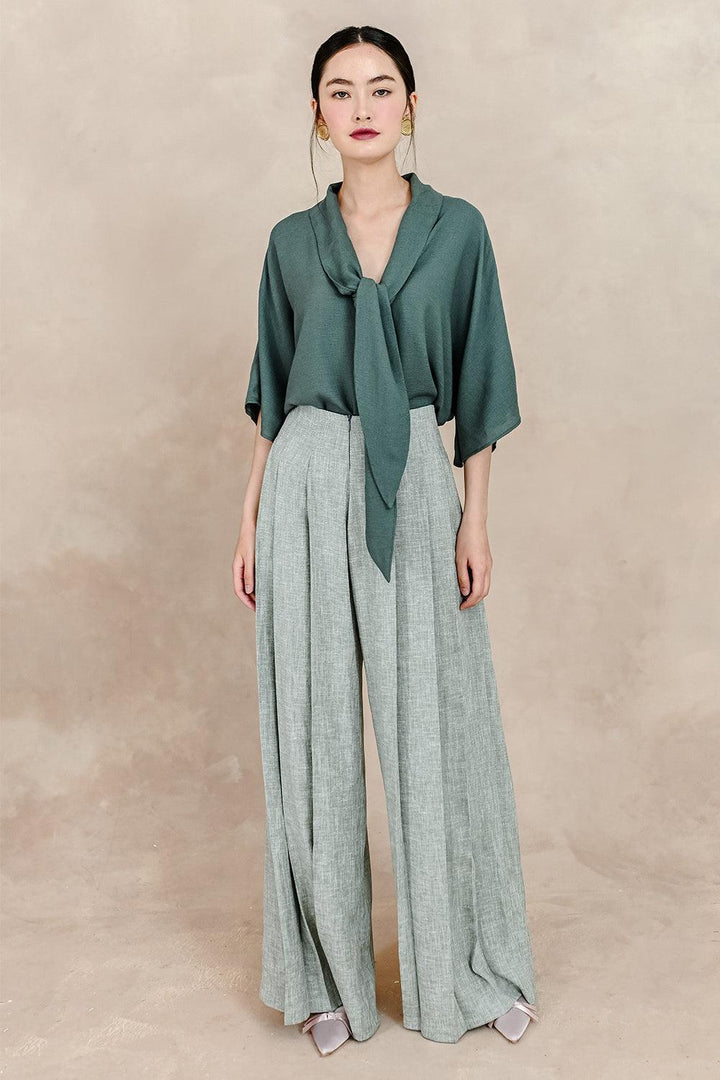 Esmeralda Straight Pleated Silk Linen Floor Length Pants - MEAN BLVD