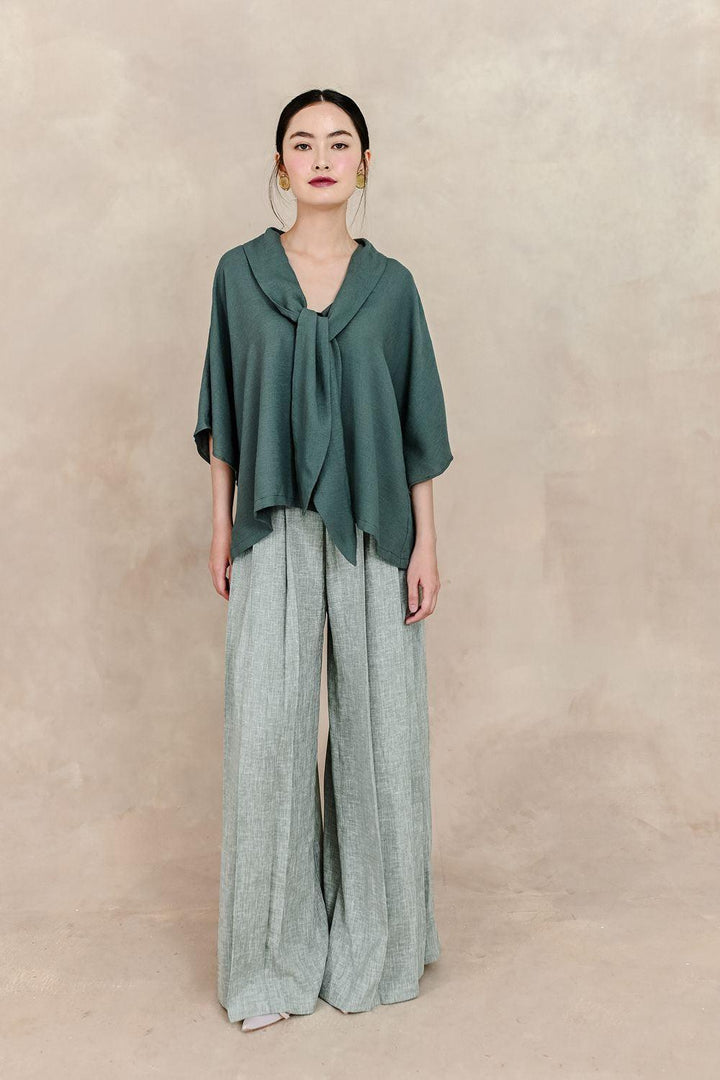 Esmeralda Straight Pleated Silk Linen Floor Length Pants - MEAN BLVD