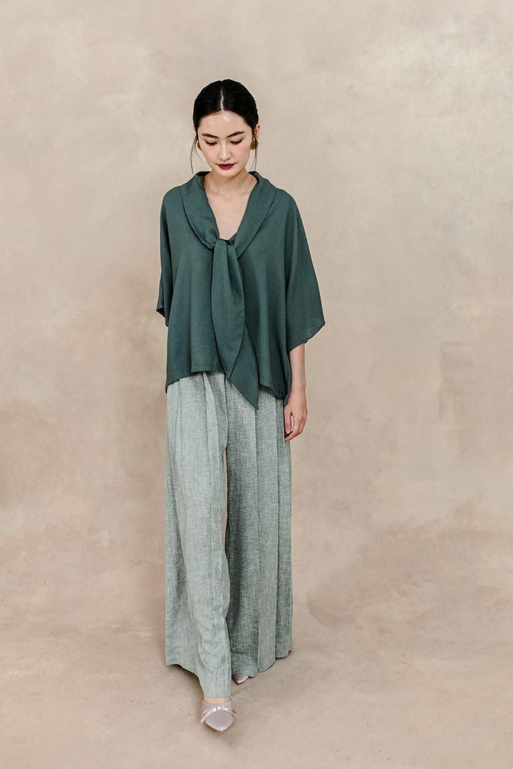 Esmeralda Straight Pleated Silk Linen Floor Length Pants - MEAN BLVD