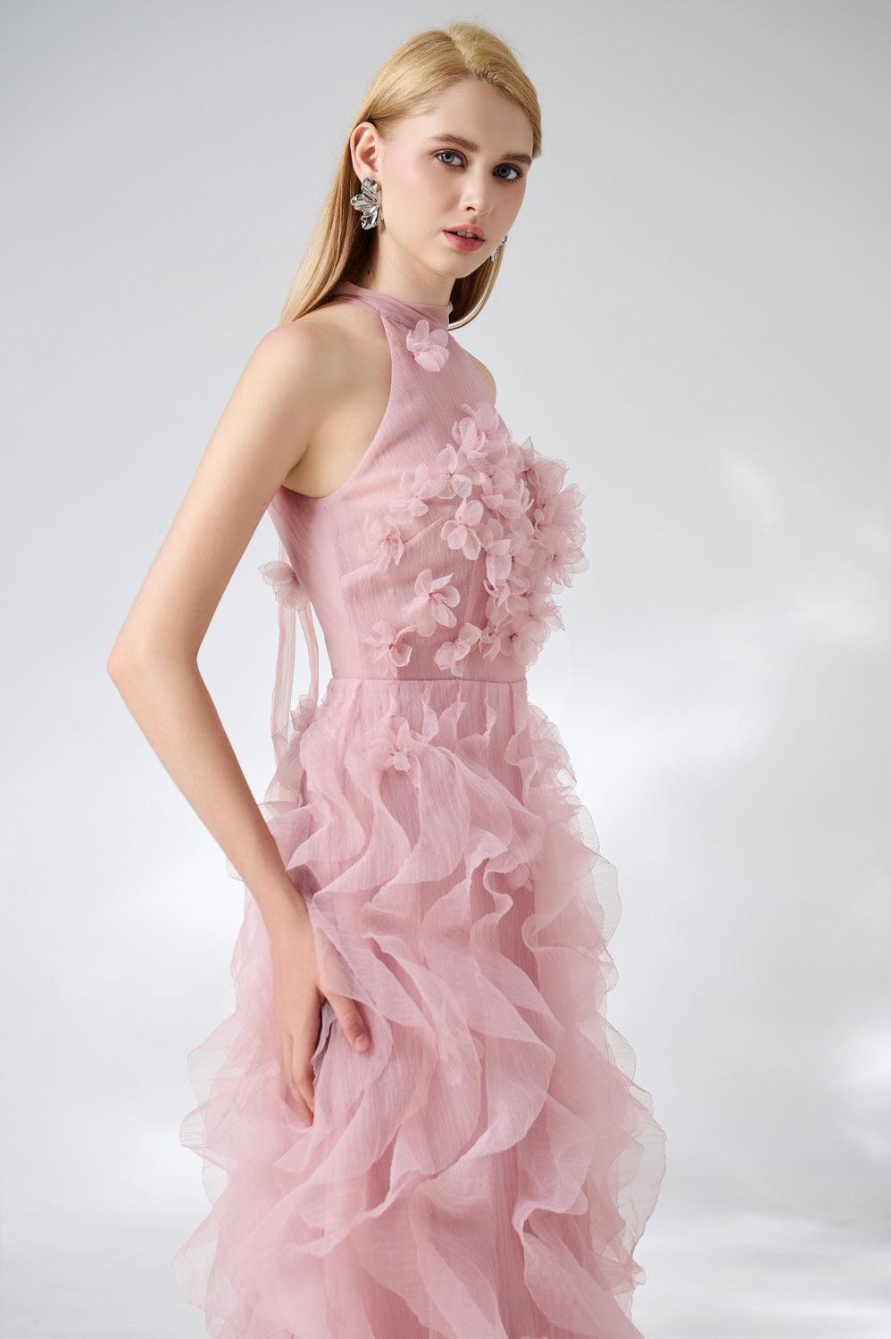 Esteban A-line Flower Applique Organza Floor Length Dress - MEAN BLVD