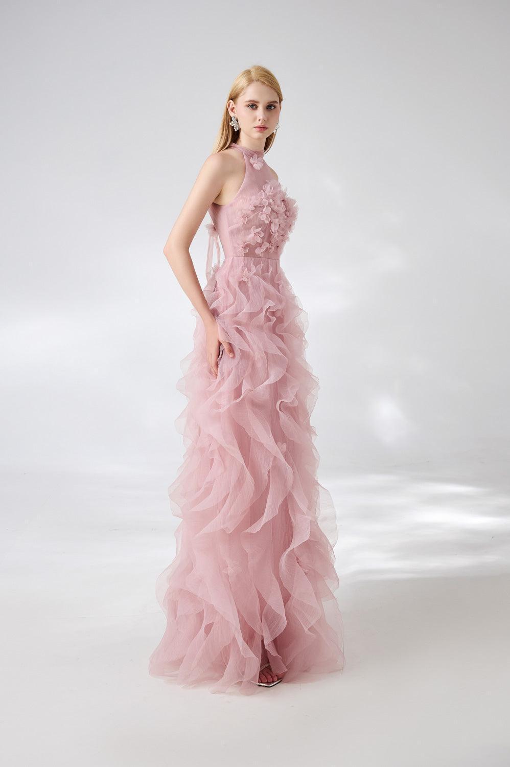 Women's Esteban A-Line Flower Applique Organza Floor Length Dress XS/S/M/L/XL/Customize Pink Mean Blvd Pink / S Women's Esteban A-Line Flower Applique Organza Floor Length Dress XS/S/M/L/XL/Customize Pink Mean Blvd Pink / S