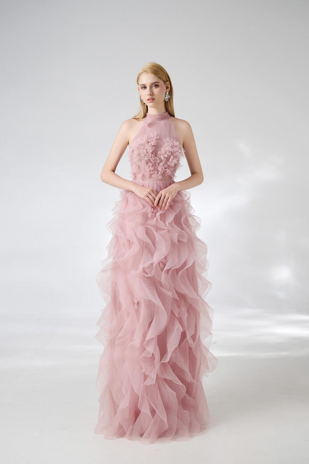 Esteban A-line Flower Applique Organza Floor Length Dress - MEAN BLVD