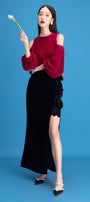 Estella Blouson Cold Shoulder Sleeved Velvet Top - MEAN BLVD