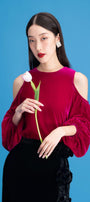 Estella Blouson Cold Shoulder Sleeved Velvet Top - MEAN BLVD