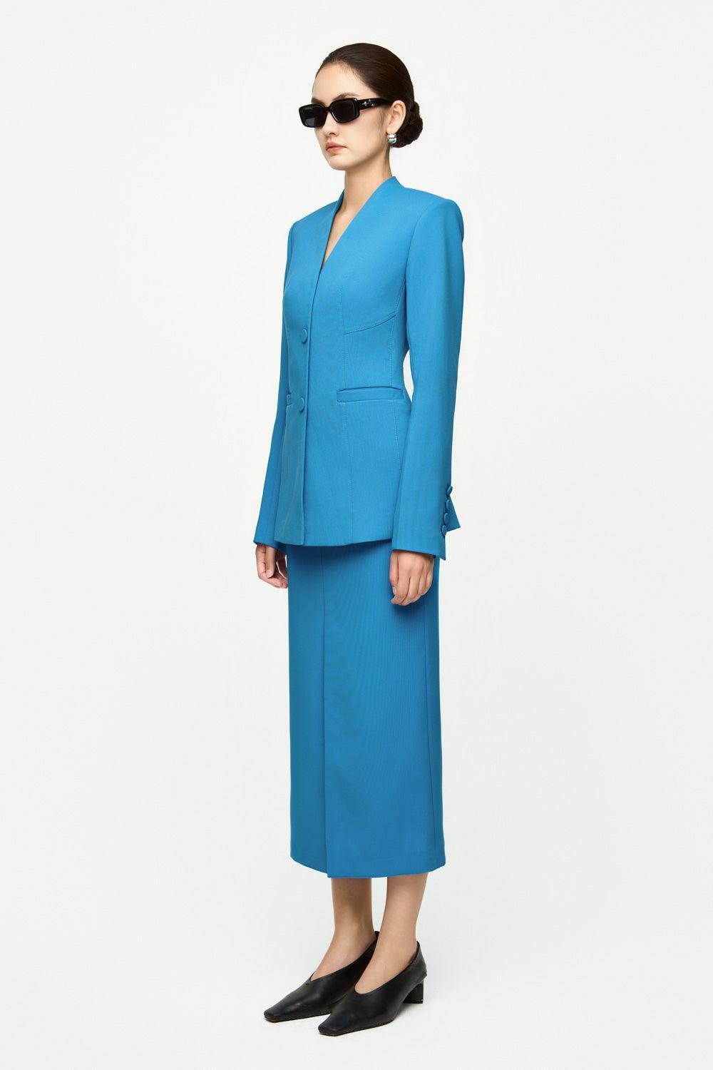 Women's Esther A-line Lapelless Crepe Blazer S/M/L Dusky Blue