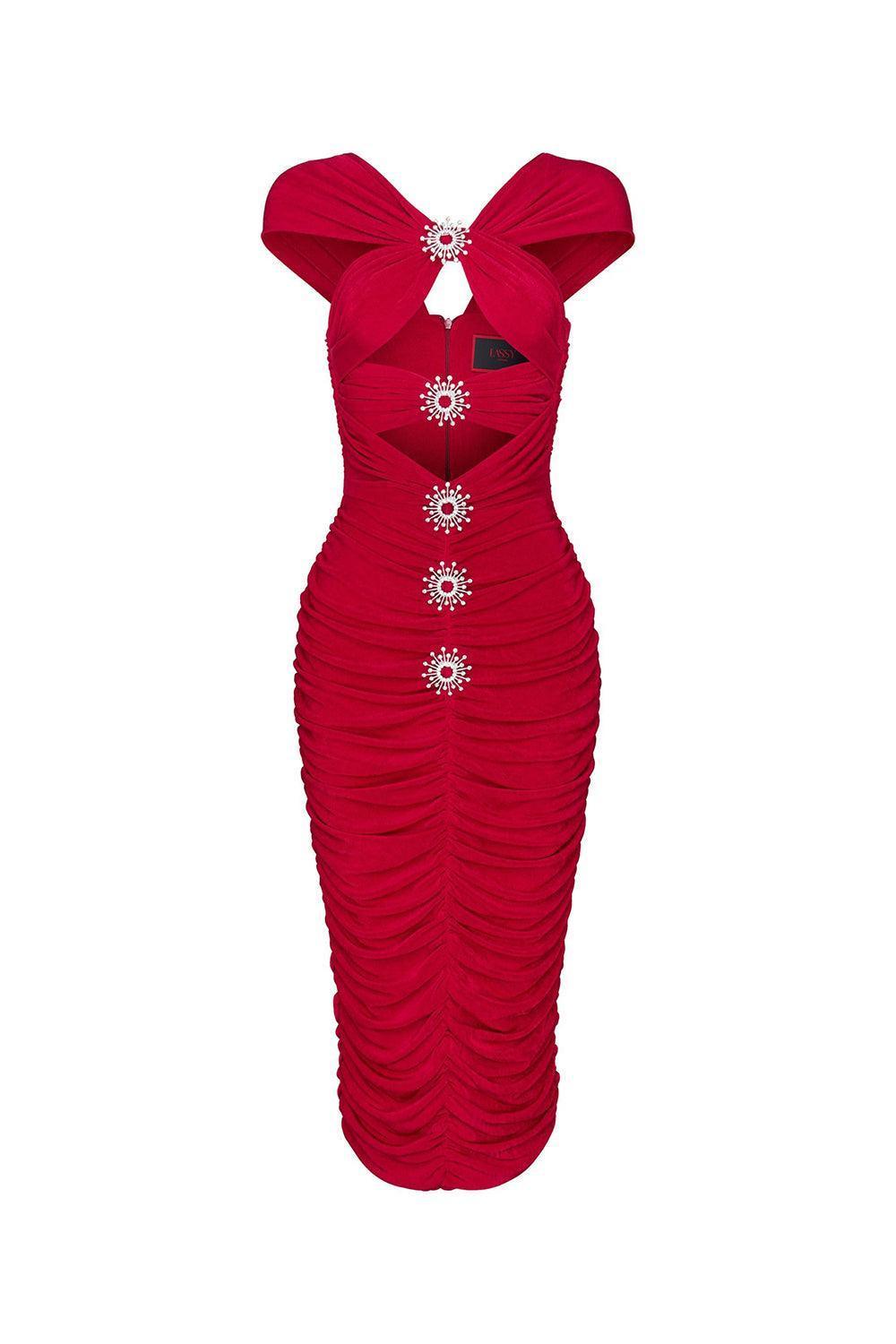 Estrella Bodycon Gathered Spandex Midi Dress - MEAN BLVD