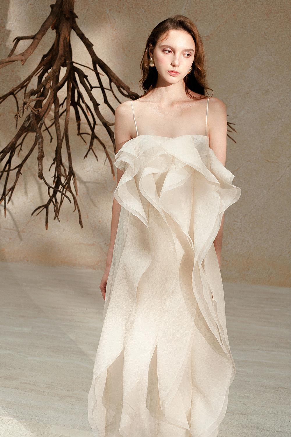 Women's Eugene Straight Spaghetti Strap Crinkle Organza Ankle Length Dress 0/1/Customize Cream Mean Blvd Cream / 1 Women's Eugene Straight Spaghetti Strap Crinkle Organza Ankle Length Dress 0/1/Customize Cream Mean Blvd Cream / 1