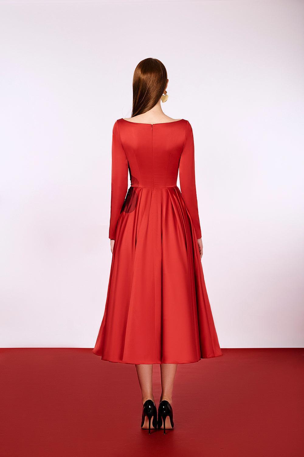 boat neck fit and flare dress Plus Size Women's Boat Neck Flare Midi Dress by ELOQUII in Red Dahlia (Size 28)