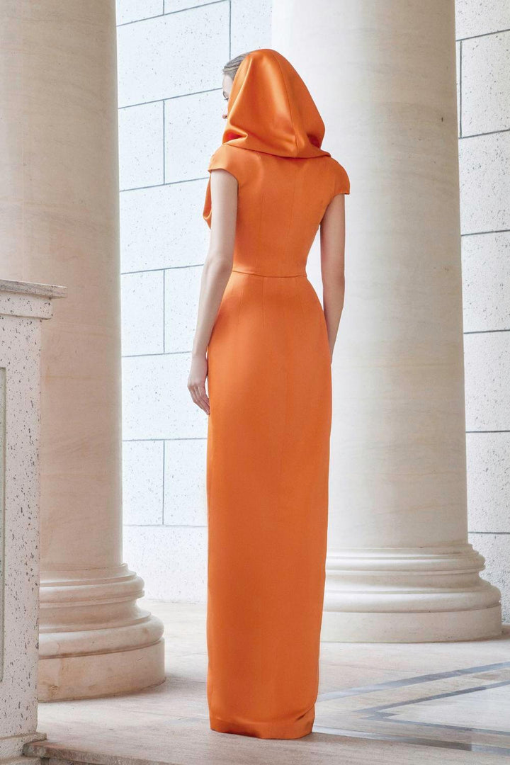 Euphony Wrap Hooded Neck Silk Floor Length Dress - MEAN BLVD