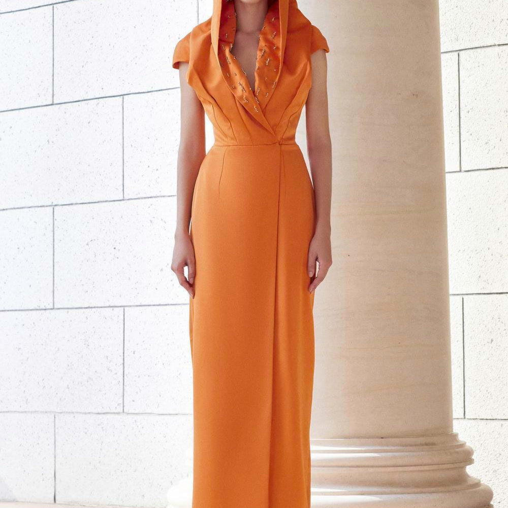 Euphony Wrap Hooded Neck Silk Floor Length Dress - MEAN BLVD
