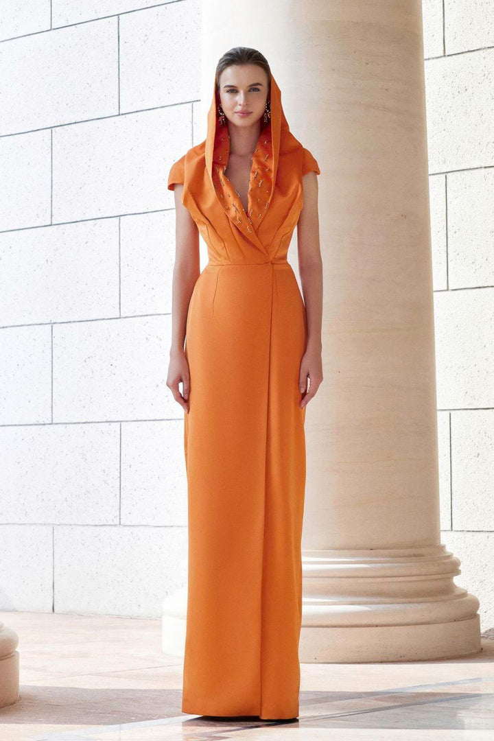 Euphony Wrap Hooded Neck Silk Floor Length Dress - MEAN BLVD