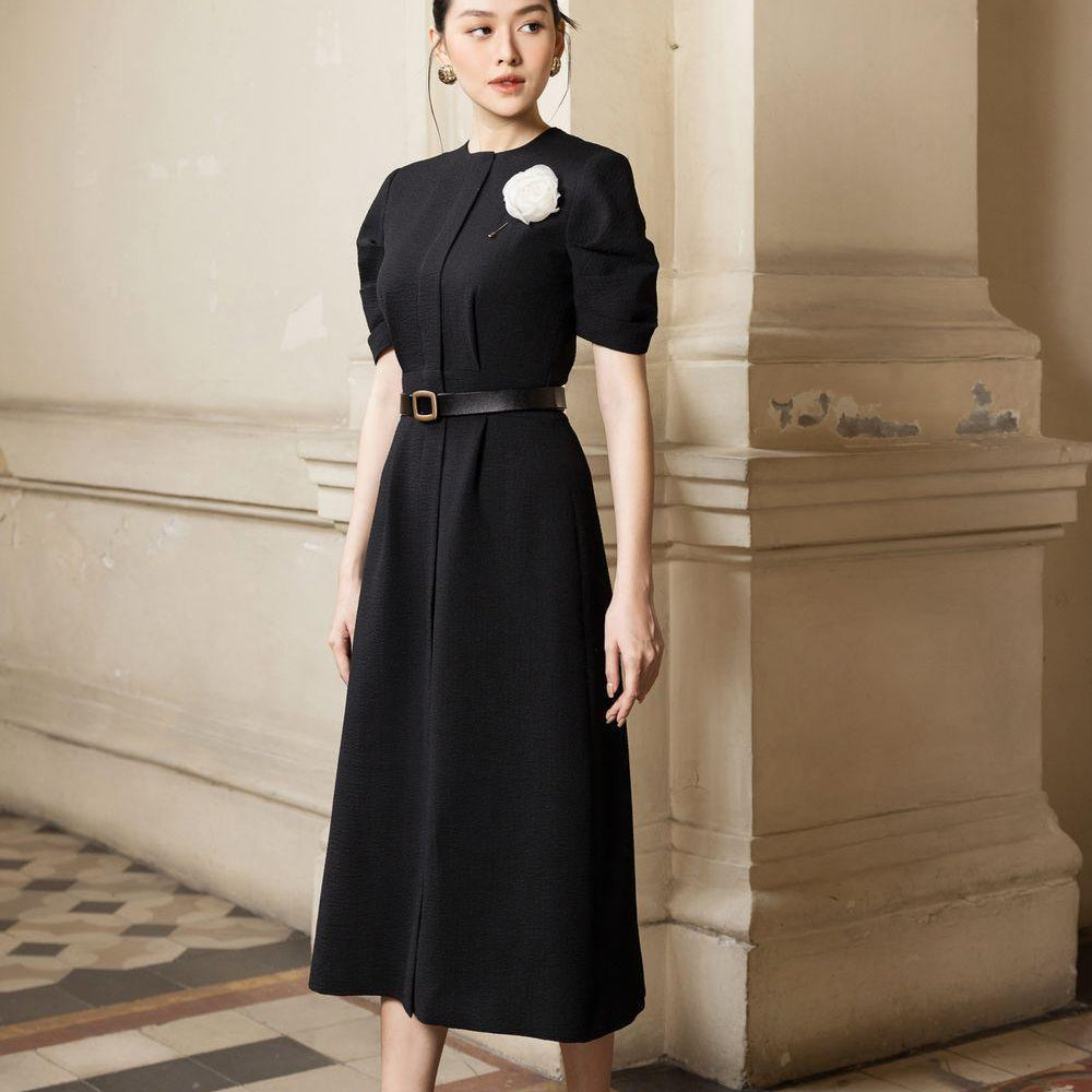 Eva Slit Puffy Sleeved Wool Midi Dress - MEAN BLVD