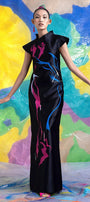 Evander Straight Asymmetric Neck Zibeline Floor Length Dress - MEAN BLVD