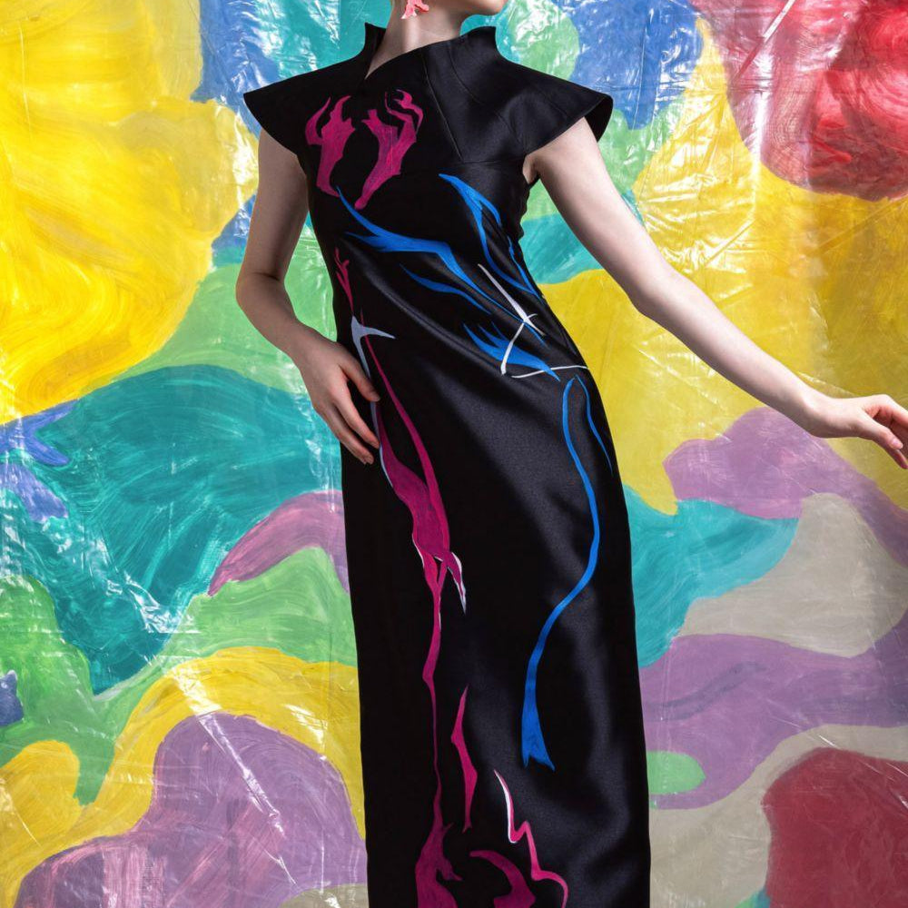Evander Straight Asymmetric Neck Zibeline Floor Length Dress - MEAN BLVD