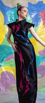 Evander Straight Asymmetric Neck Zibeline Floor Length Dress - MEAN BLVD