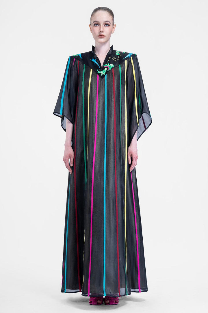 Evander Straight V-Neck Organza Floor Length Dress - MEAN BLVD