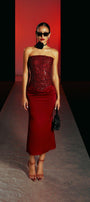 Evangeline Strapless Straight Across Neck Mesh Sequin Top - MEAN BLVD