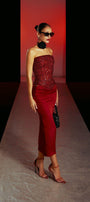 Evangeline Strapless Straight Across Neck Mesh Sequin Top - MEAN BLVD