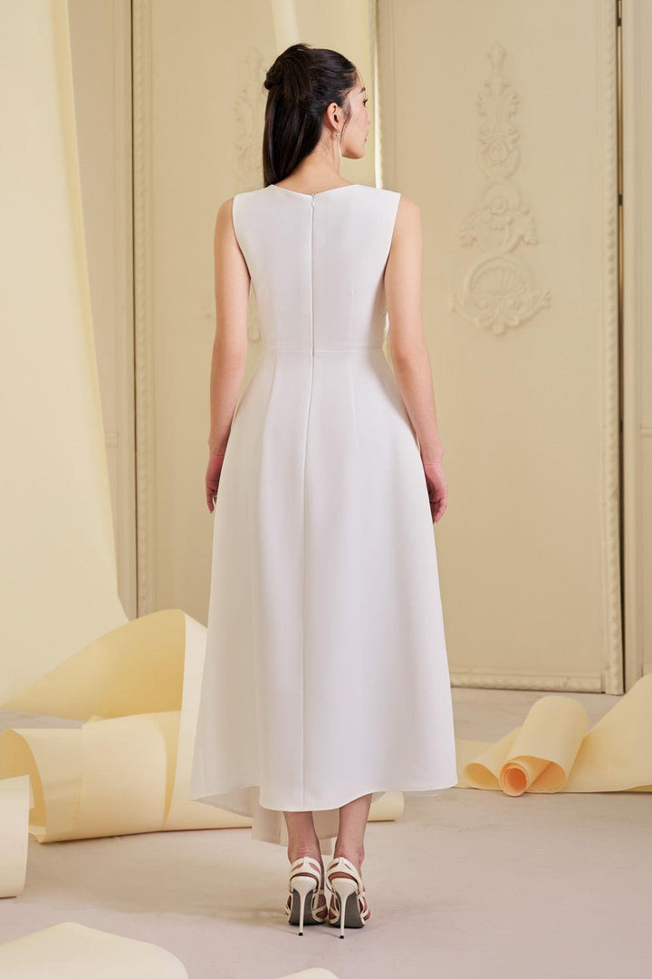 Evara Asymmetric Twisted Cotton Spandex Ankle Length Dress - MEAN BLVD