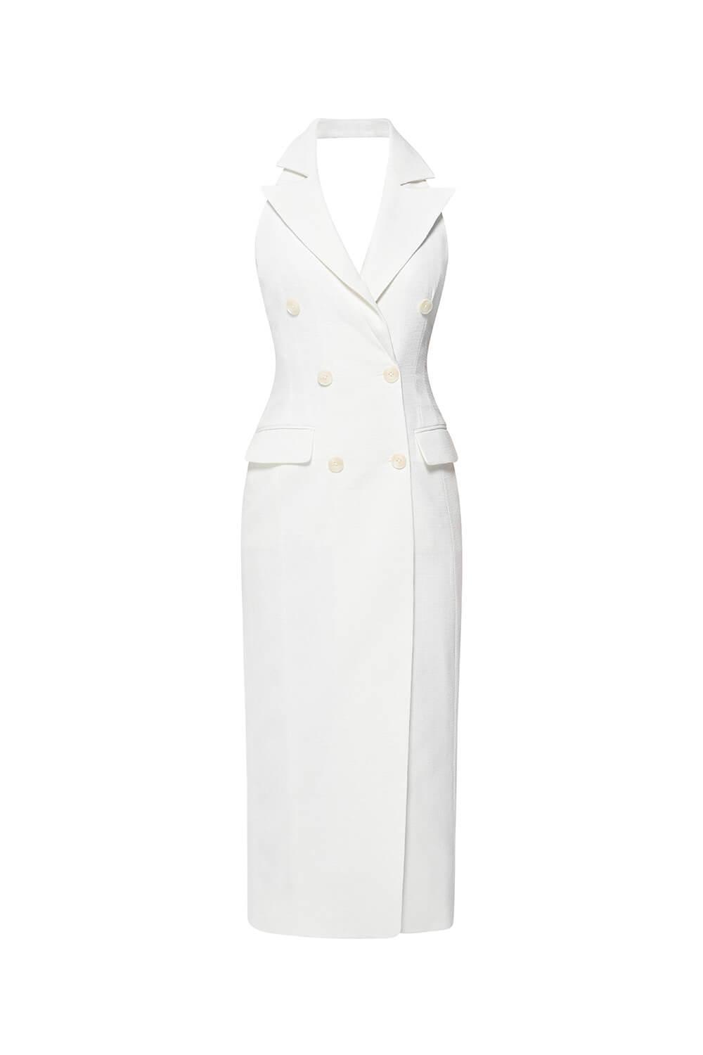 Eve Slit Notch Lapel Wool Cotton Midi Dress - MEAN BLVD