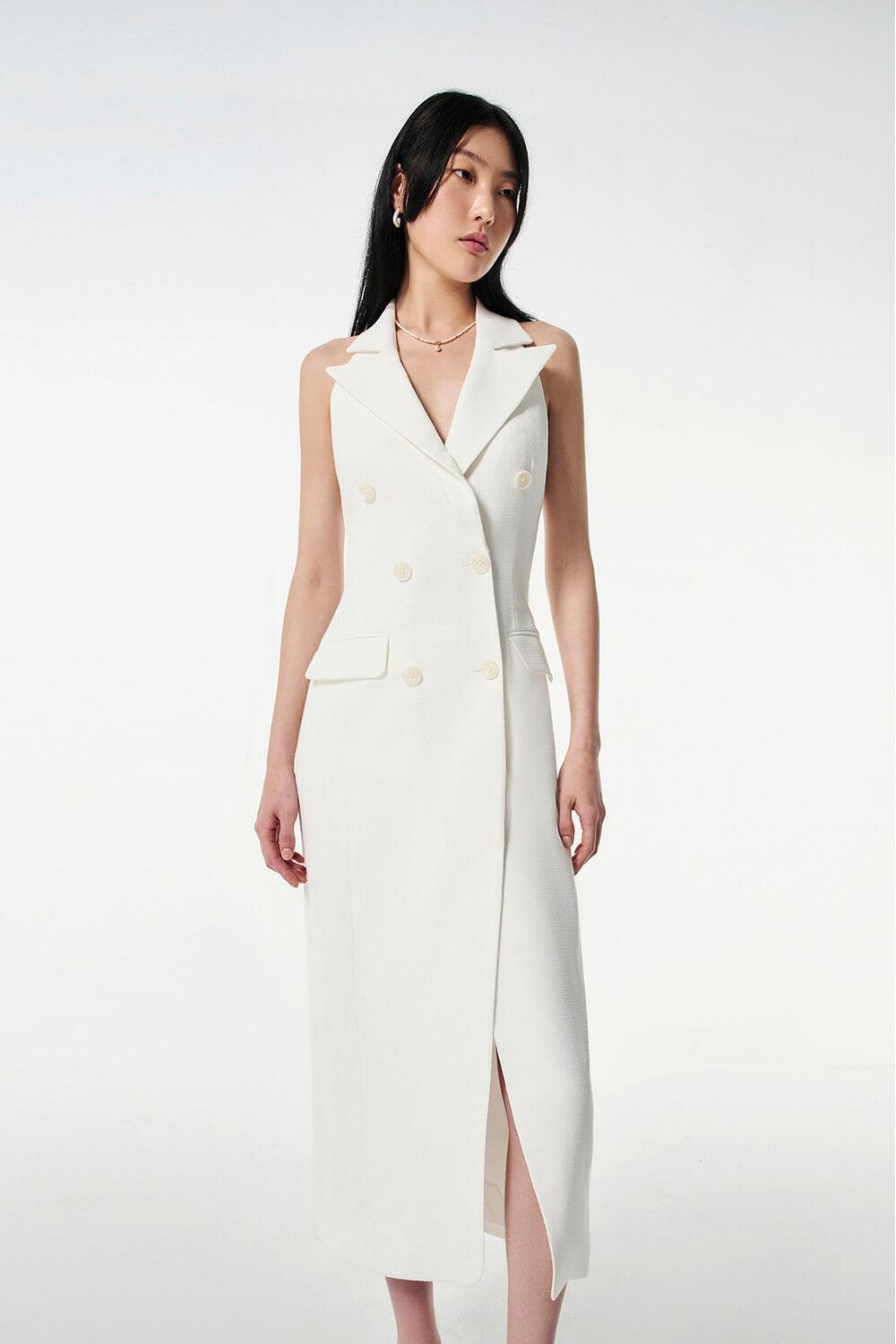 Eve Slit Notch Lapel Wool Cotton Midi Dress - MEAN BLVD