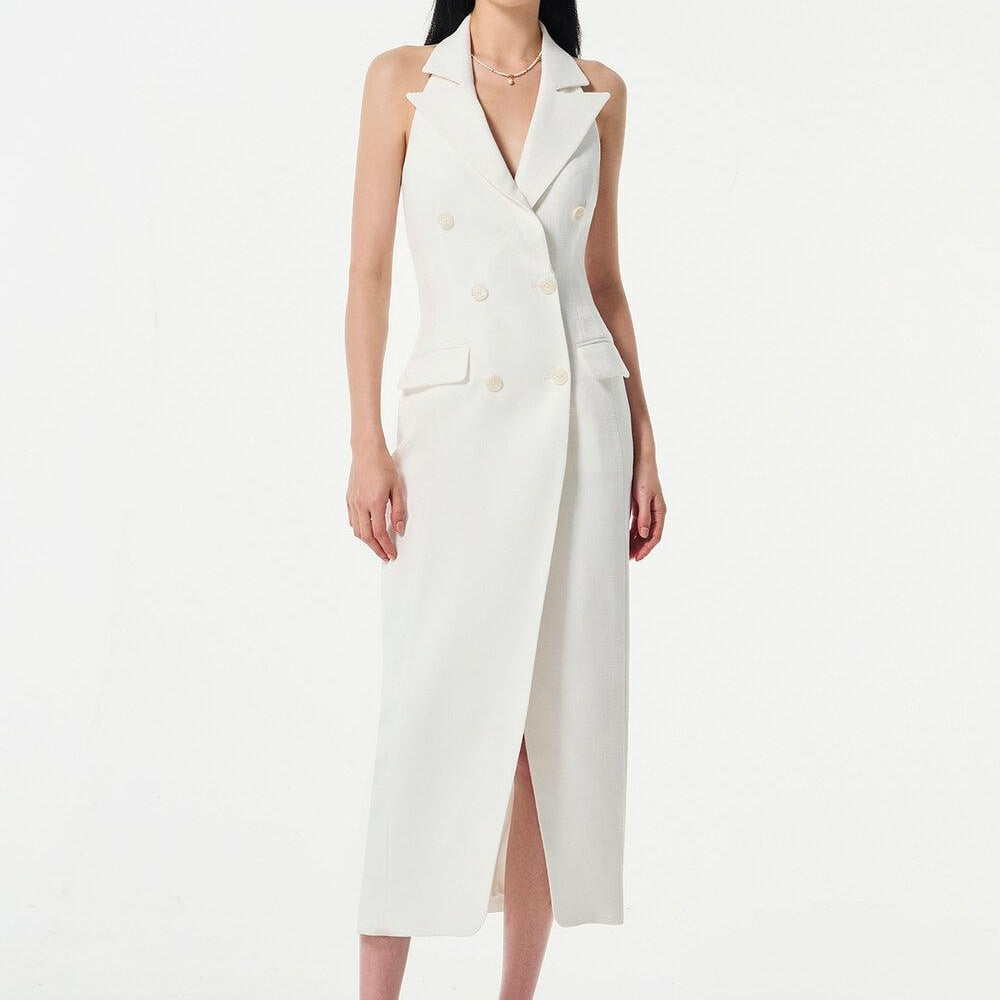 Eve Slit Notch Lapel Wool Cotton Midi Dress - MEAN BLVD