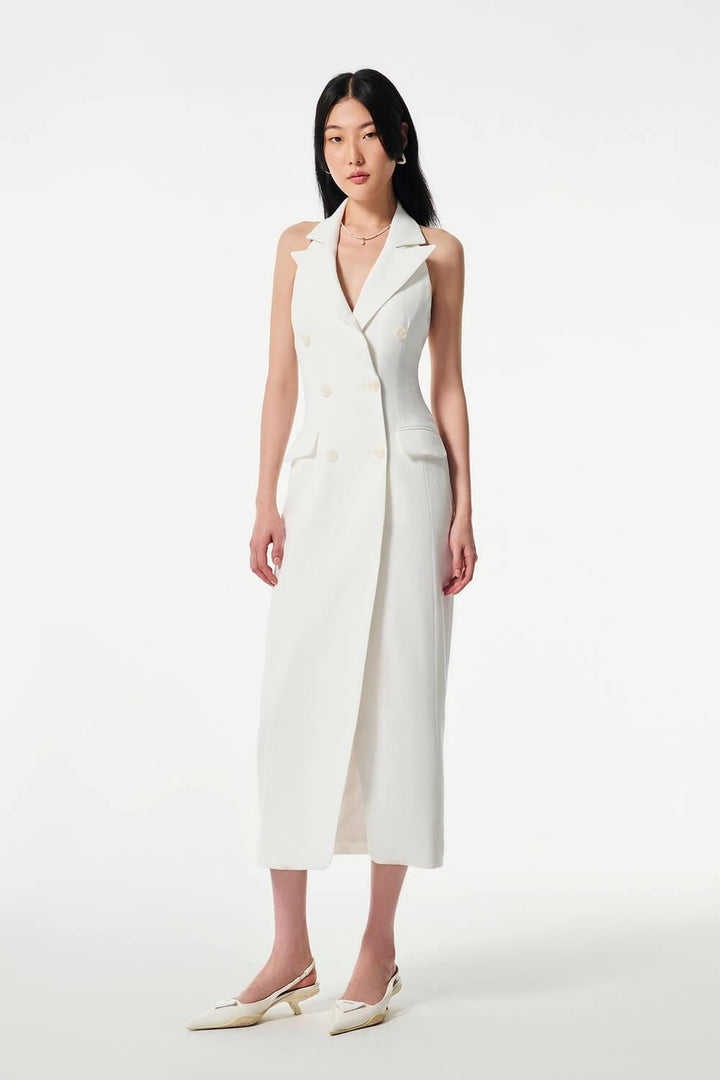 Eve Slit Notch Lapel Wool Cotton Midi Dress - MEAN BLVD