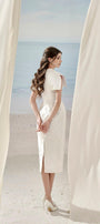 Evelyn Sheath Hip Pleated Taffeta Midi Dress - MEAN BLVD