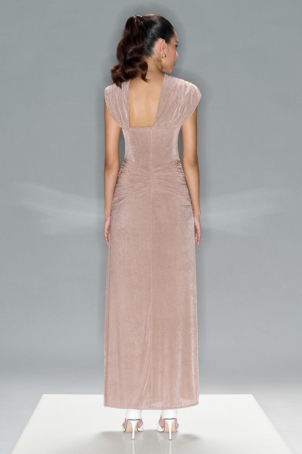 Evelyn Slit Diagonal Neck Spandex Maxi Dress - MEAN BLVD