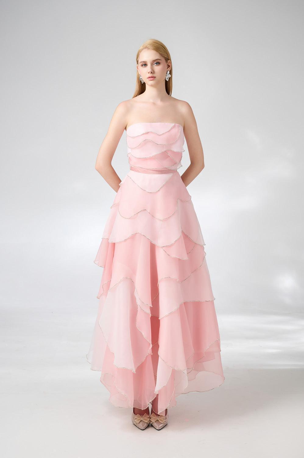 Everlee Strapless Layered Organza Ankle Length Dress - MEAN BLVD