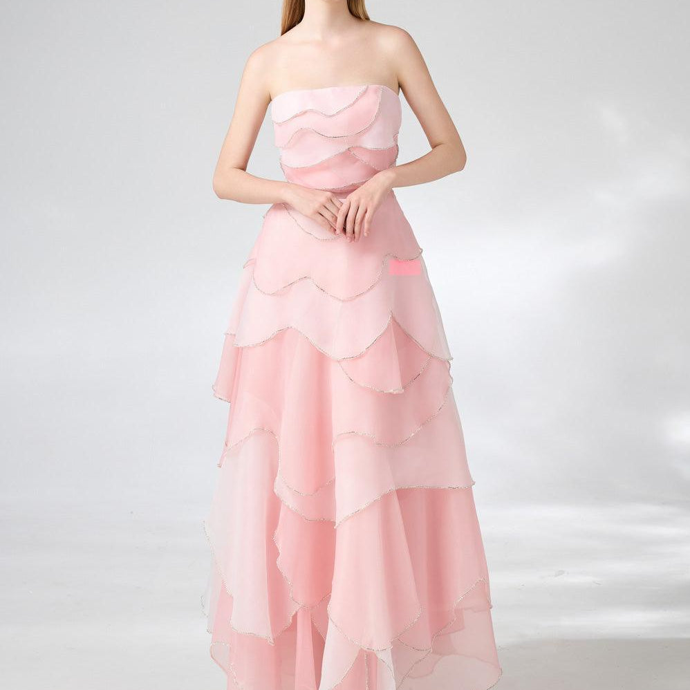 Everlee Strapless Layered Organza Ankle Length Dress - MEAN BLVD