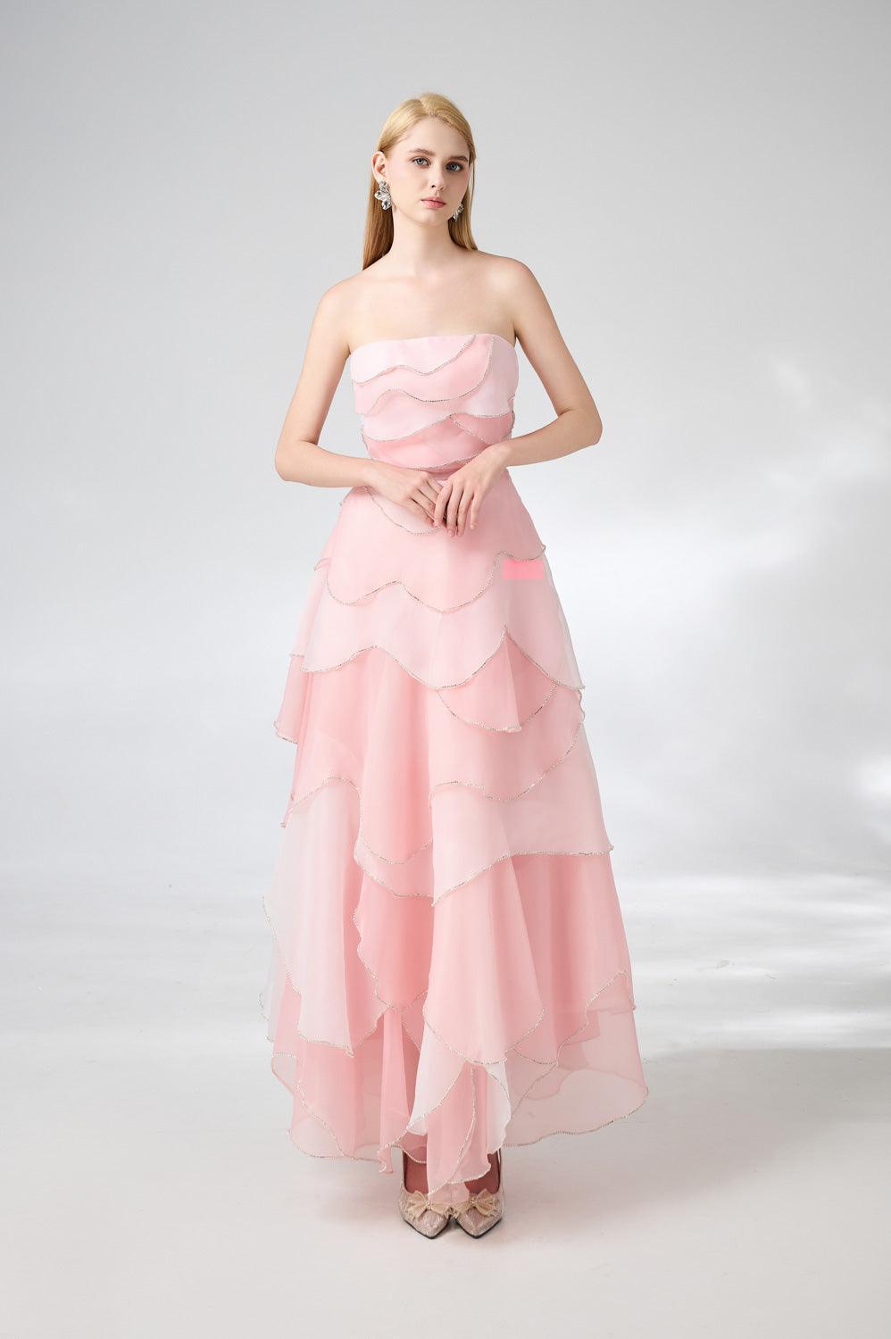 Everlee Strapless Layered Organza Ankle Length Dress - MEAN BLVD