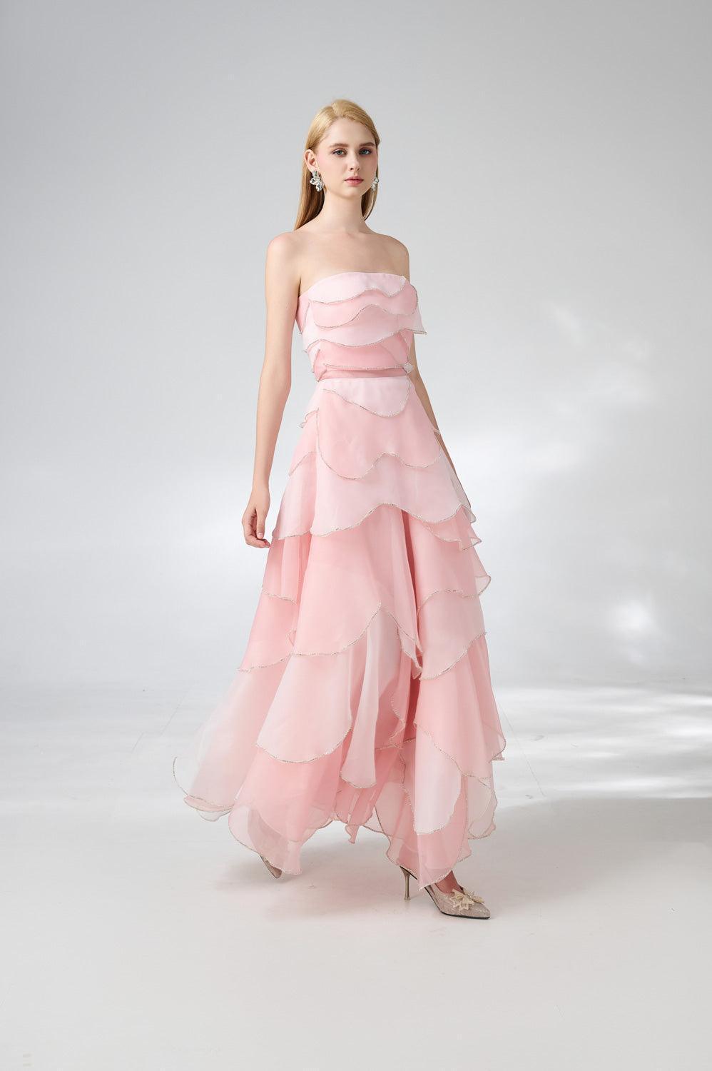 Everlee Strapless Layered Organza Ankle Length Dress - MEAN BLVD