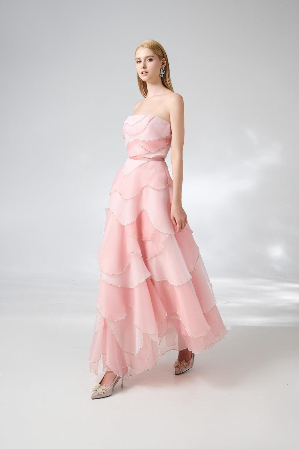 Everlee Strapless Layered Organza Ankle Length Dress - MEAN BLVD