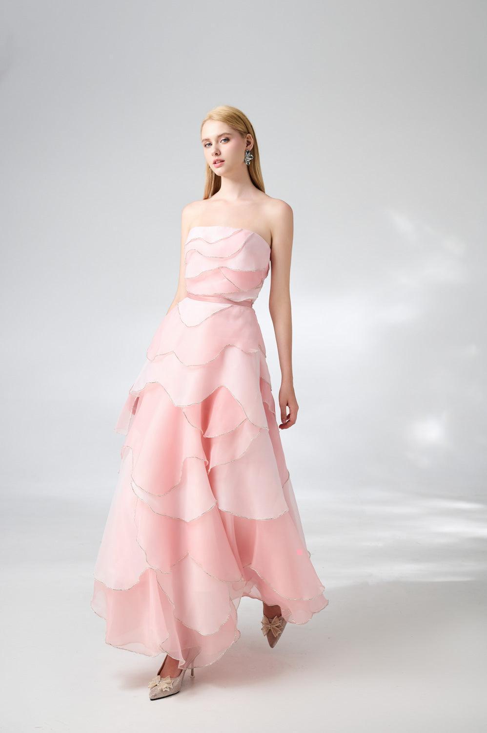 Everlee Strapless Layered Organza Ankle Length Dress - MEAN BLVD