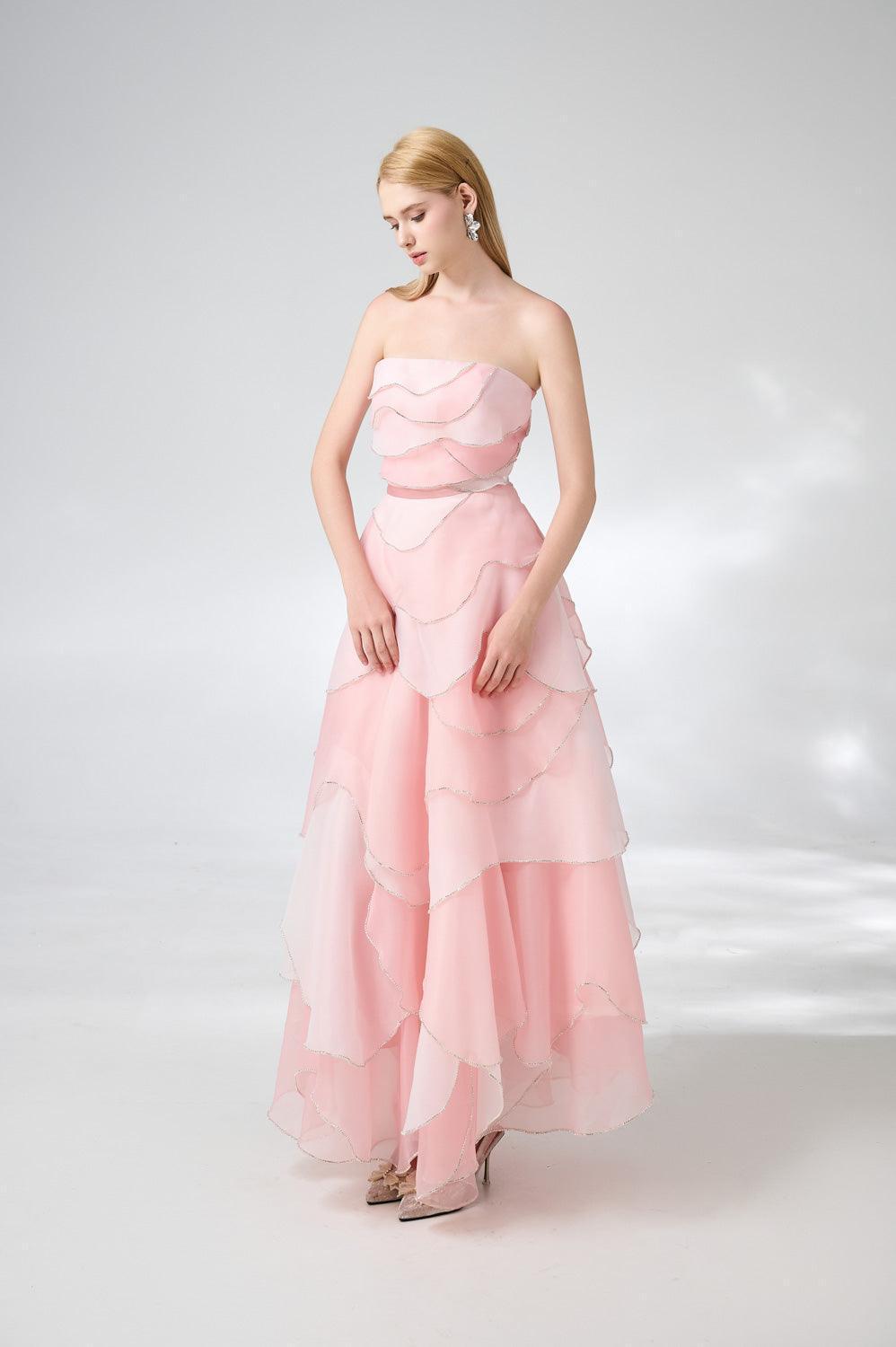 Everlee Strapless Layered Organza Ankle Length Dress - MEAN BLVD
