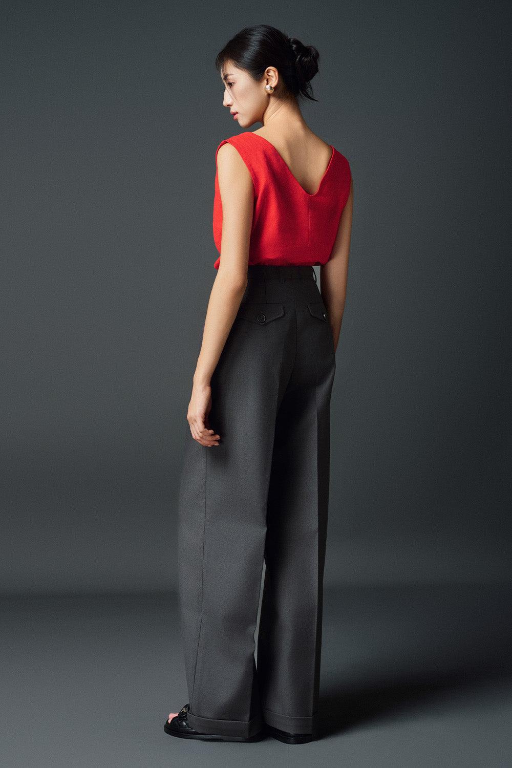 Evie Straight Button Pocket Polycotton Floor Length Trousers - MEAN BLVD