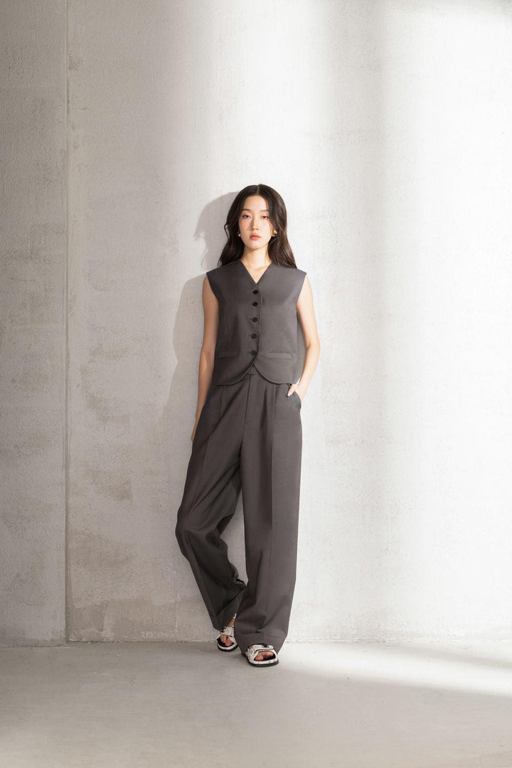 Evie Straight Button Pocket Polycotton Floor Length Trousers - MEAN BLVD