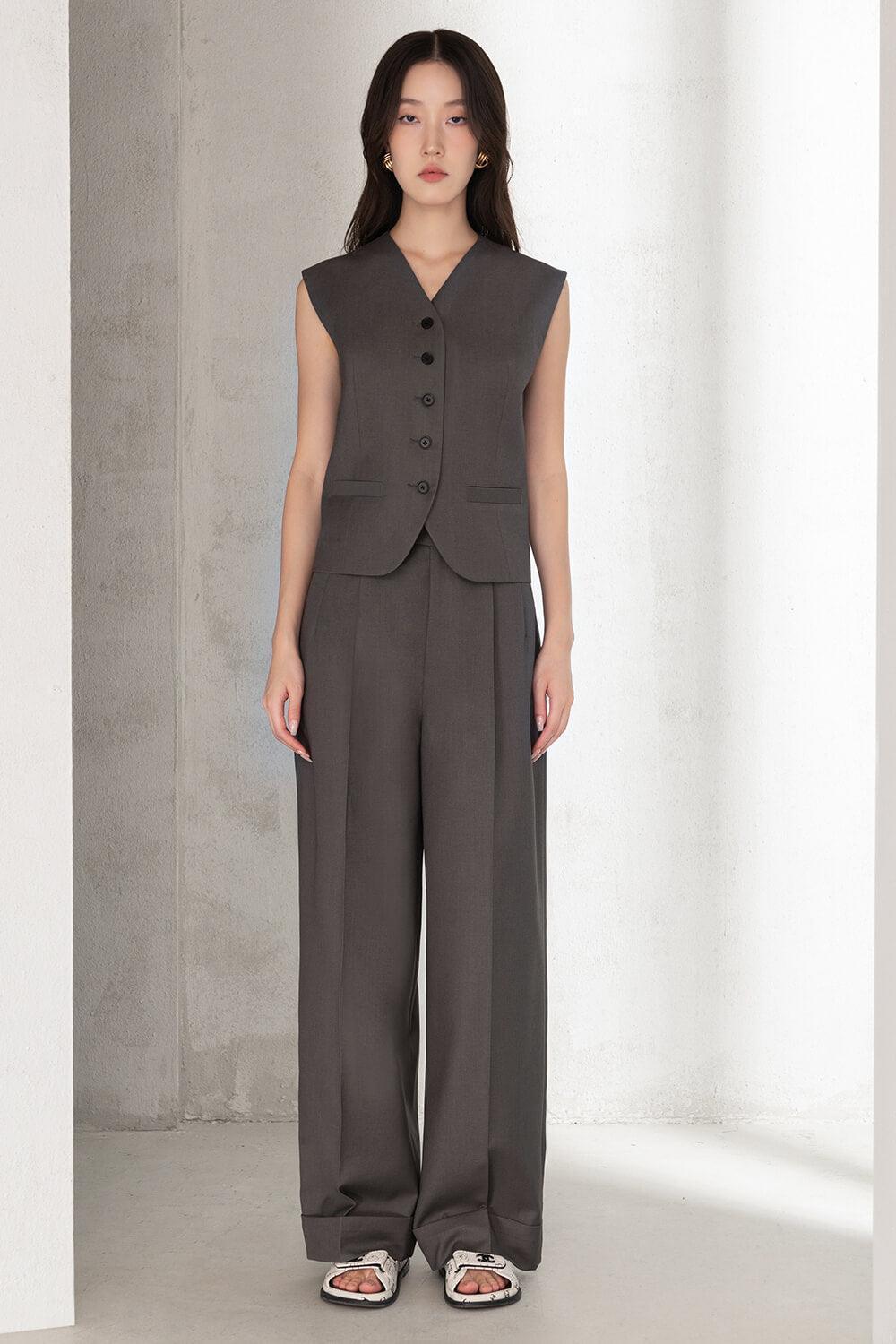 Evie Straight Button Pocket Polycotton Floor Length Trousers - MEAN BLVD