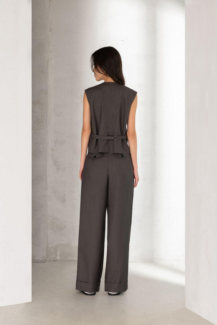 Evie Straight Button Pocket Polycotton Floor Length Trousers - MEAN BLVD