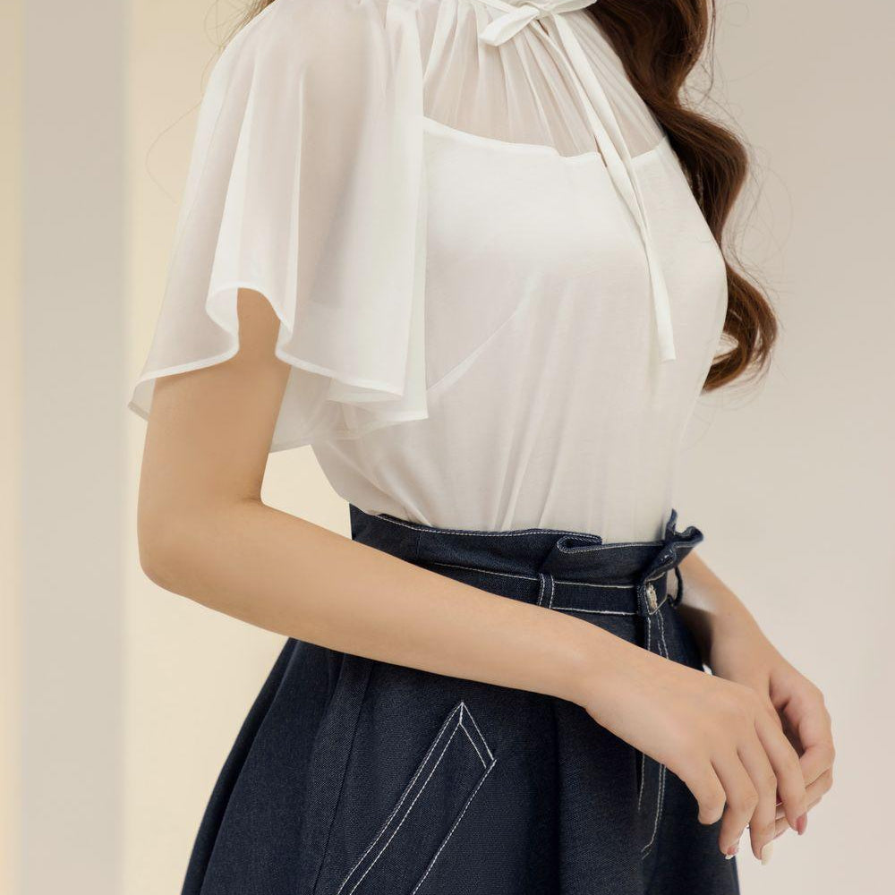 Évora Straight Flutter Sleeved Cotton Viscose Top - MEAN BLVD