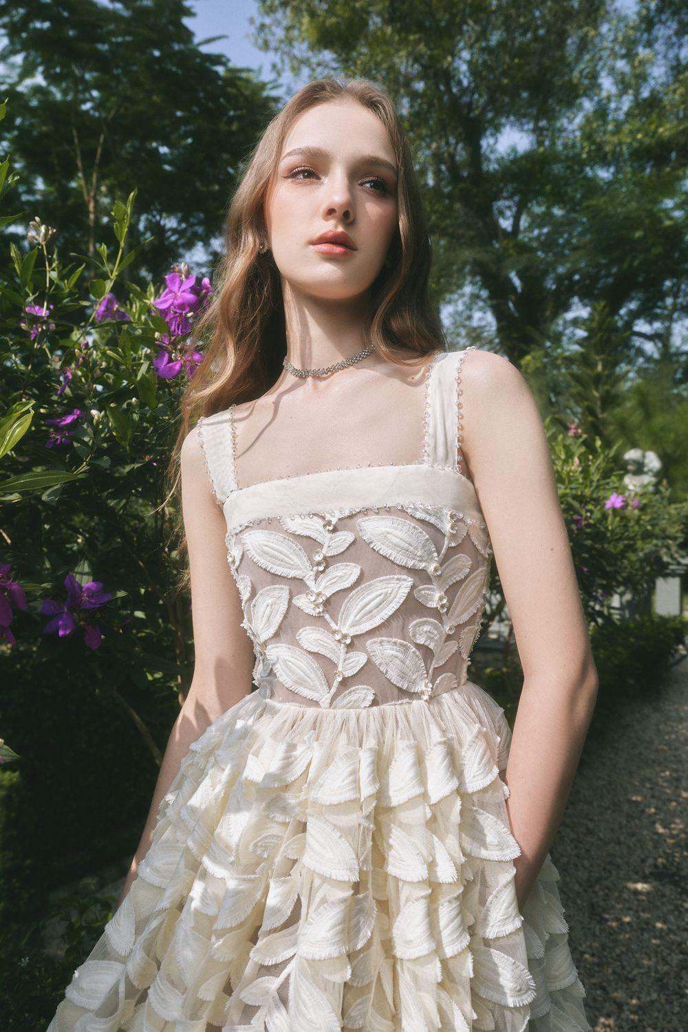 Fae A-line Square Neck Lace Midi Dress - MEAN BLVD