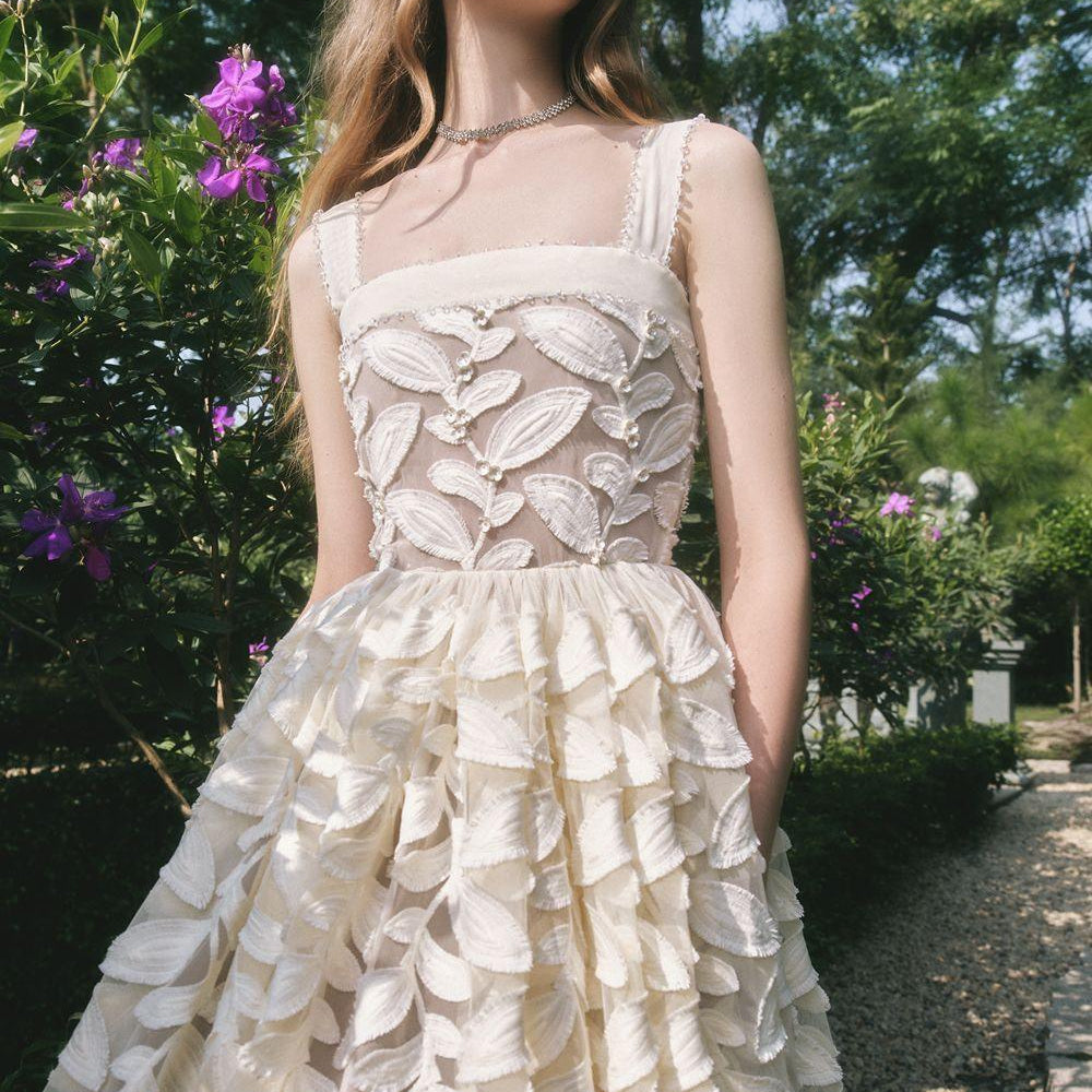 Fae A-line Square Neck Lace Midi Dress - MEAN BLVD