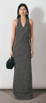 Fallon Halter Back Slit Tweed Floor Length Set - MEAN BLVD