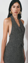 Fallon Halter Back Slit Tweed Floor Length Set - MEAN BLVD