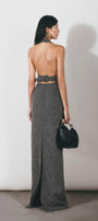 Fallon Halter Back Slit Tweed Floor Length Set - MEAN BLVD