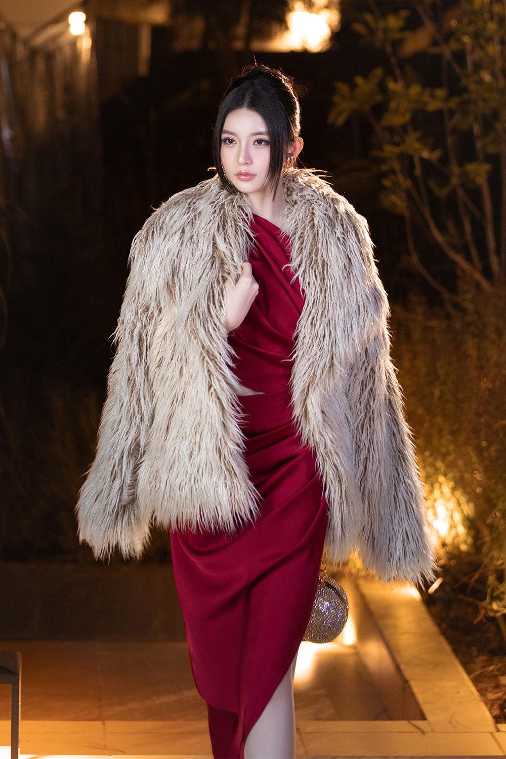 Fanny Asymmetric Side Pleated Mesh Silk Midi Dress - MEAN BLVD