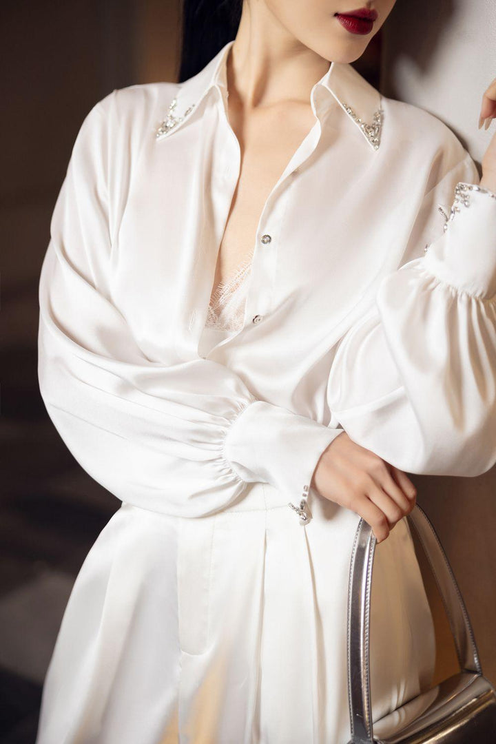 Farah Straight Cuff Sleeved Silk Satin Shirt - MEAN BLVD